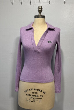 The Fifth Label Womens Ribbed Knit Top Collared Deep V Neck Long Sleeve Size 4